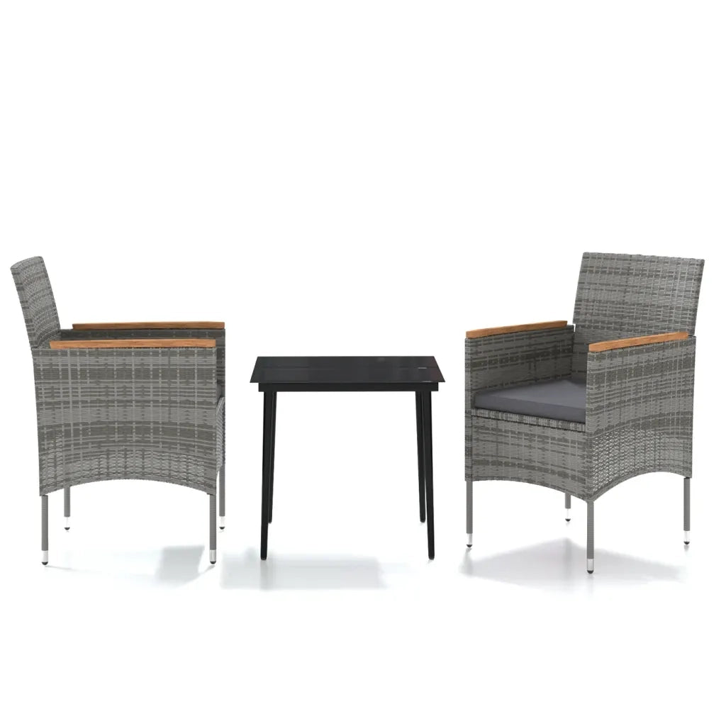 Set da Pranzo per Giardino 3 pz con Cuscini Grigio e Nero cod mxl 38737