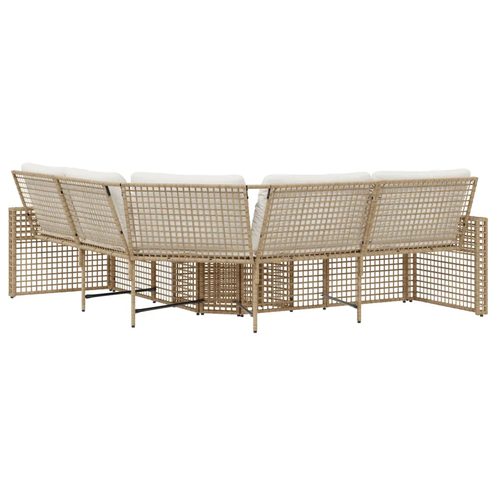 Divano da Giardino a L con Cuscini e Pouf Beige in Polyrattan