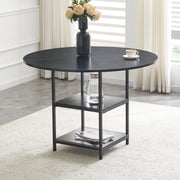 Tavolo da pranzo rotondo per 2-4 persone con doppio ripiano aperto, in MDF e metallo, nero, diametro 107 cm