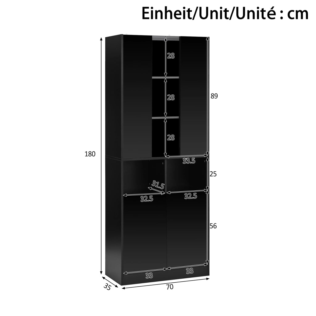 ARMADIO ALTO 70x35x180 cm Nero MDF e pannello truciolare con LED