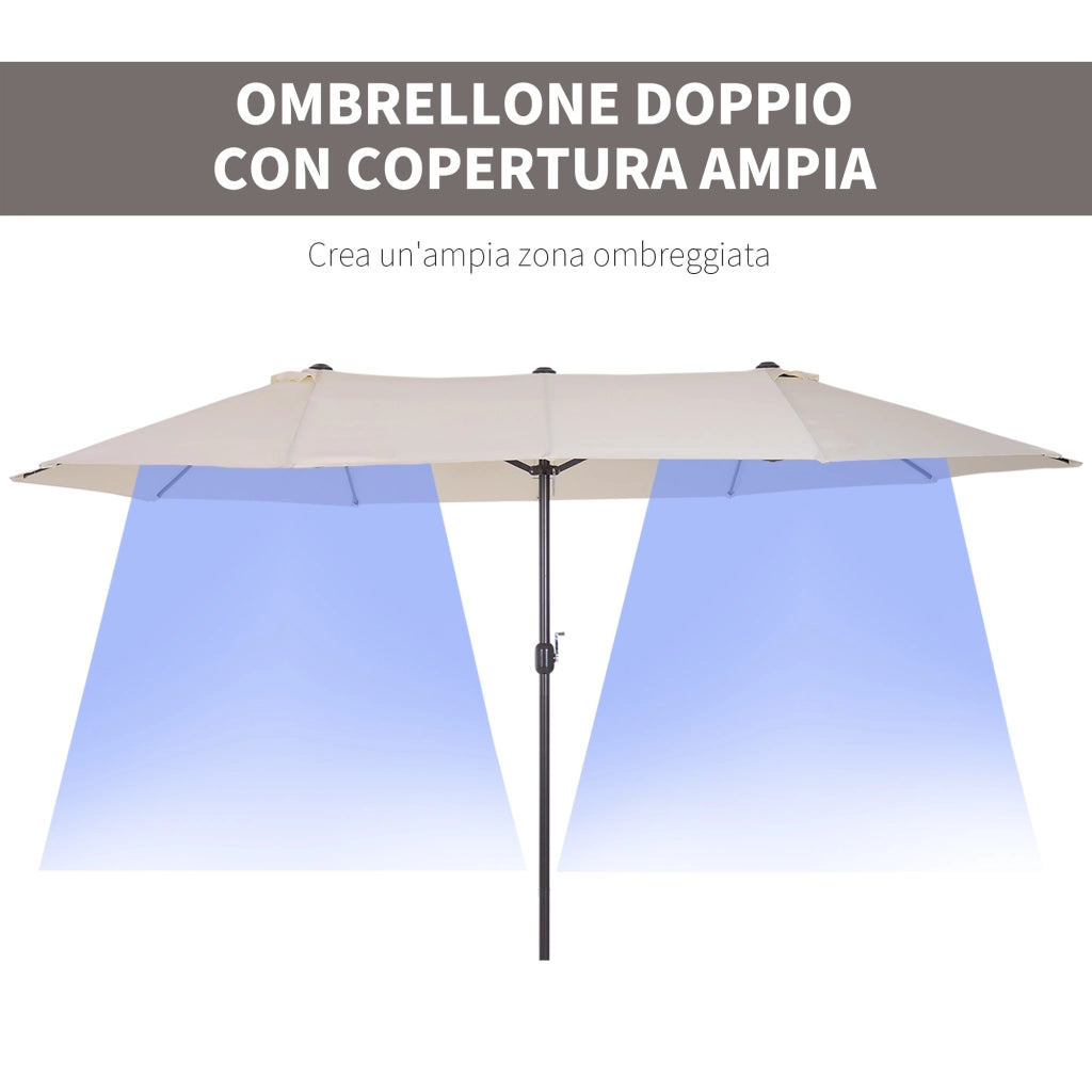 EasyComfort Ombrellone Doppio da Giardino 4.6x2.7 m a 12 Stecche con Prese d'Aria e Manovella, Ombrellone per Esterni in Acciaio e Poliestere, Anti UV, Beige