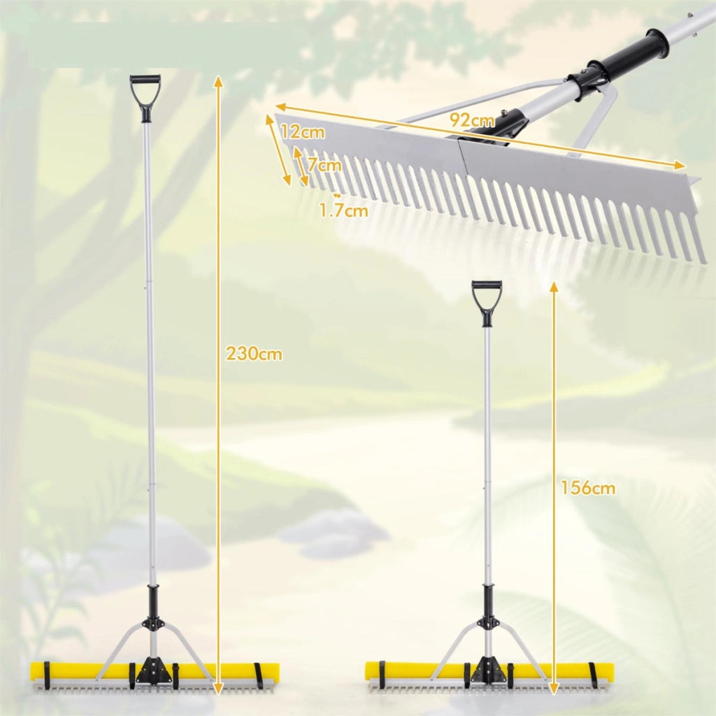 Rastrello galleggiante per la rimozione delle alghe 230¡Á92 cm 36 denti-Attrezzi da giardino pieghevole in alluminio adatto uso terrestre/acquatico