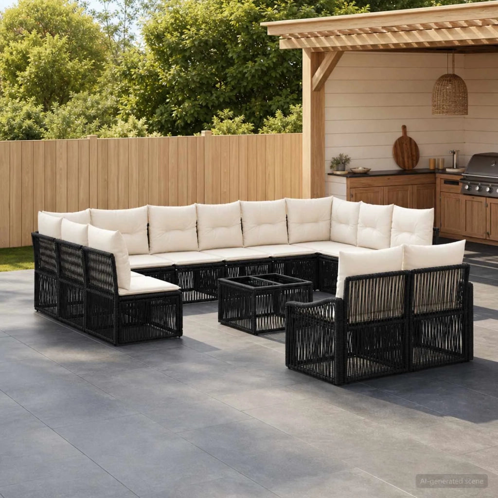 Set Divano da Giardino 13 pcs Nero polyrattan 3436153