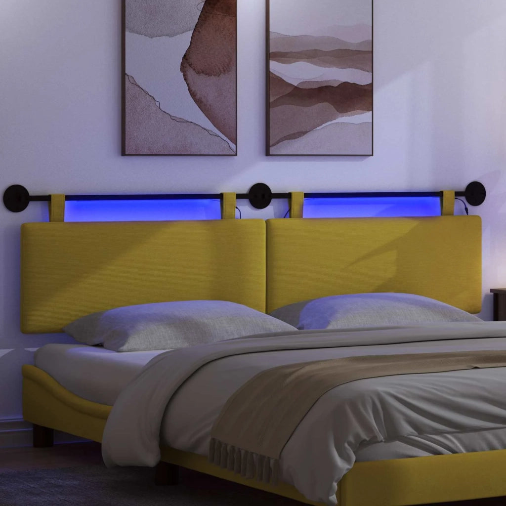 Testiera sospesa Con luce LED Giallo Chiaro Tessuto in Cords