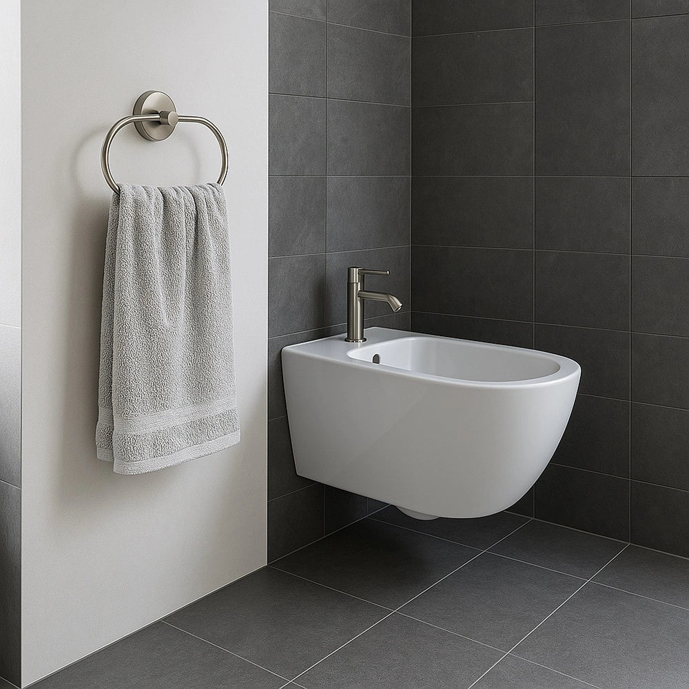 Trade Shop - Porta Asciugamani Ad Anello In Acciaio Satinato Accessori Da Bagno Portasciugamano 87910 -