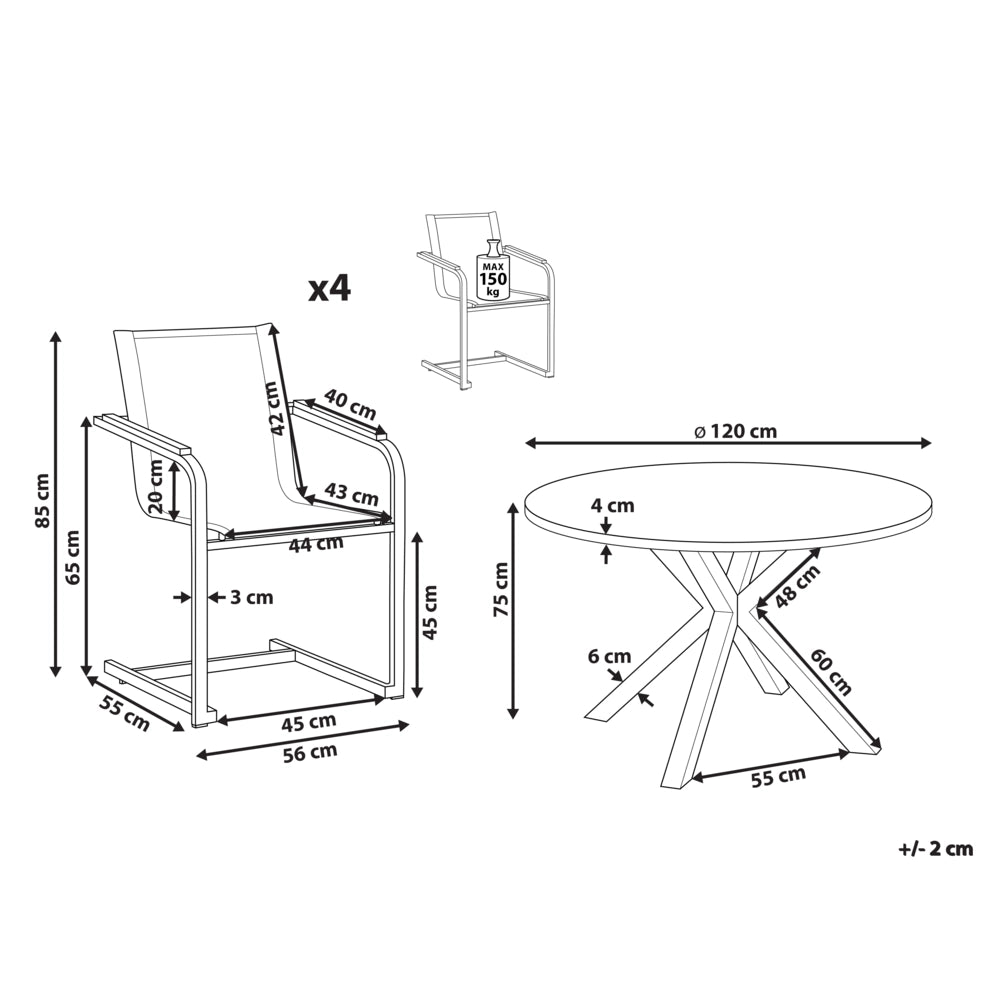 Set da pranzo da giardino Grigio Alluminio Acciaio Inox Piano del tavolo in vetro ceramico 4 posti Mobili da esterno Moderni