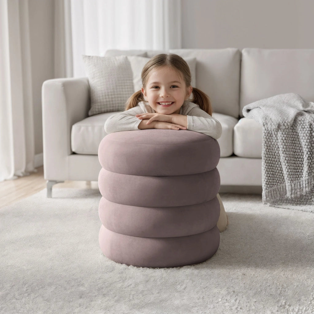 Pouf contenitore cilindrico in velluto 42 cm SNUGGO Rosa Polvere