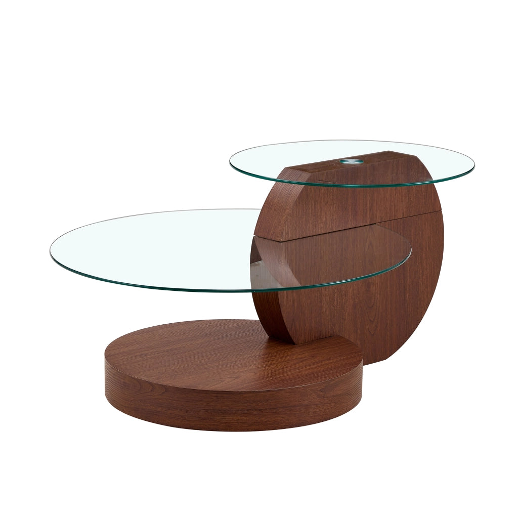 TAVOLINO DA SALOTTO 78,5x78,5x24,5 cm MDF e vetro trasparente effetto noce