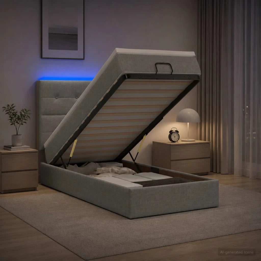 Letto Ottomano con Materasso e LED Grigio Chiaro 100 x 200 cm 3458048