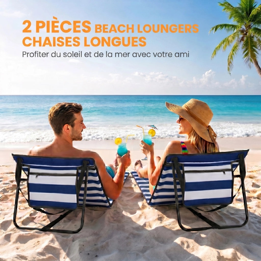 Set di 2 Sedie da Spiaggia con Schienale Regolabile ¨C Zephmum ¨C Grigio Poliestere