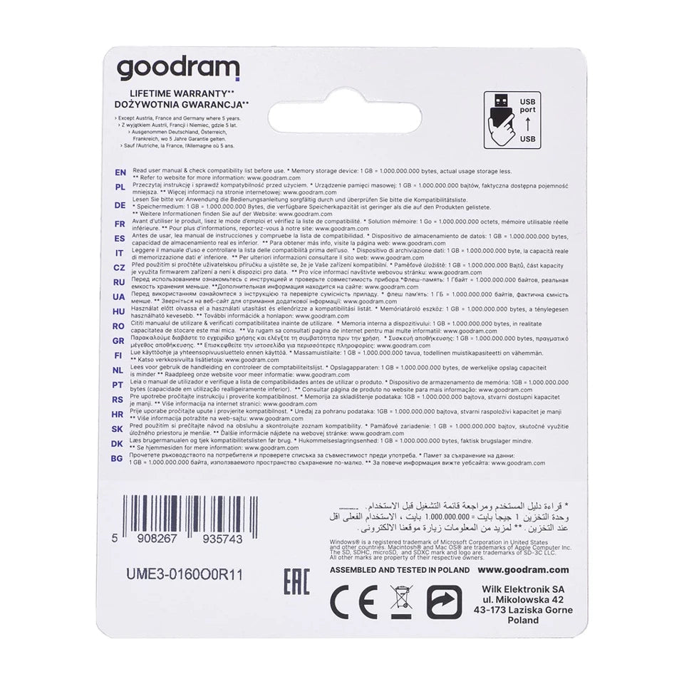 Chiavetta USB Goodram UME3-0160O0R1 da 16 GB USB Tipo-A 3.2 Gen 1 (3.1 Gen 1) Arancione