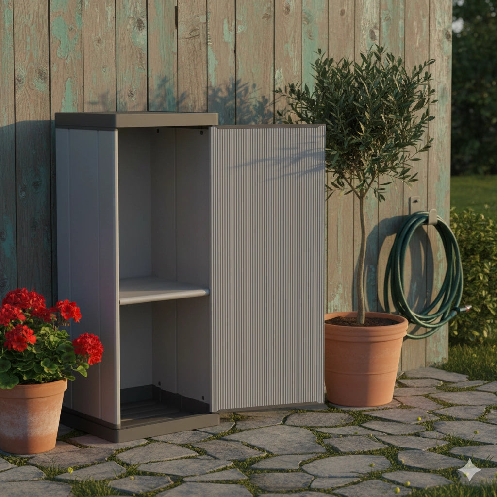 Armadio da Esterno 34x40x85 cm 1 Anta 1 Ripiano in Resina Grigio