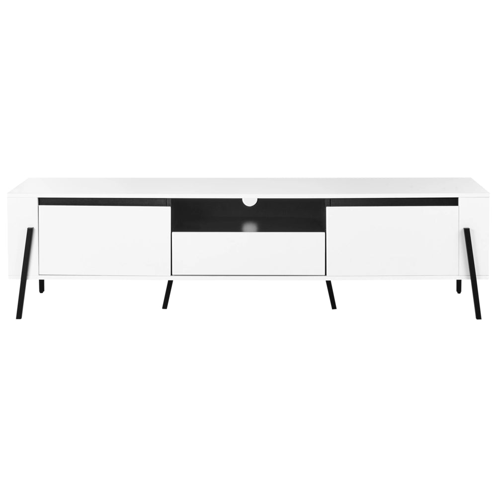 Mobile TV effetto cemento e gambe in metallo Bianco fino a 75ʺ con 1 cassetto e 2 armadi in stile industriale