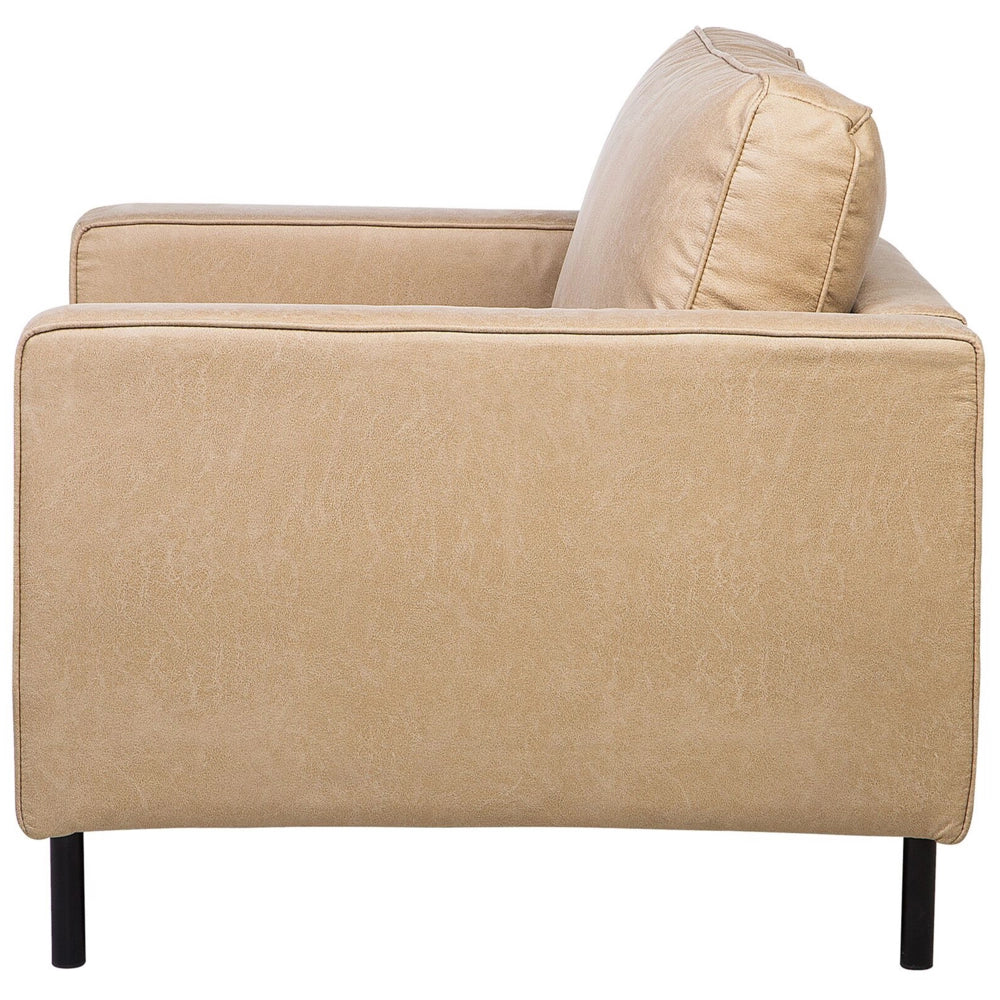 Poltrona in tessuto beige minimalista soggiorno sedia gambe nere braccio a binario