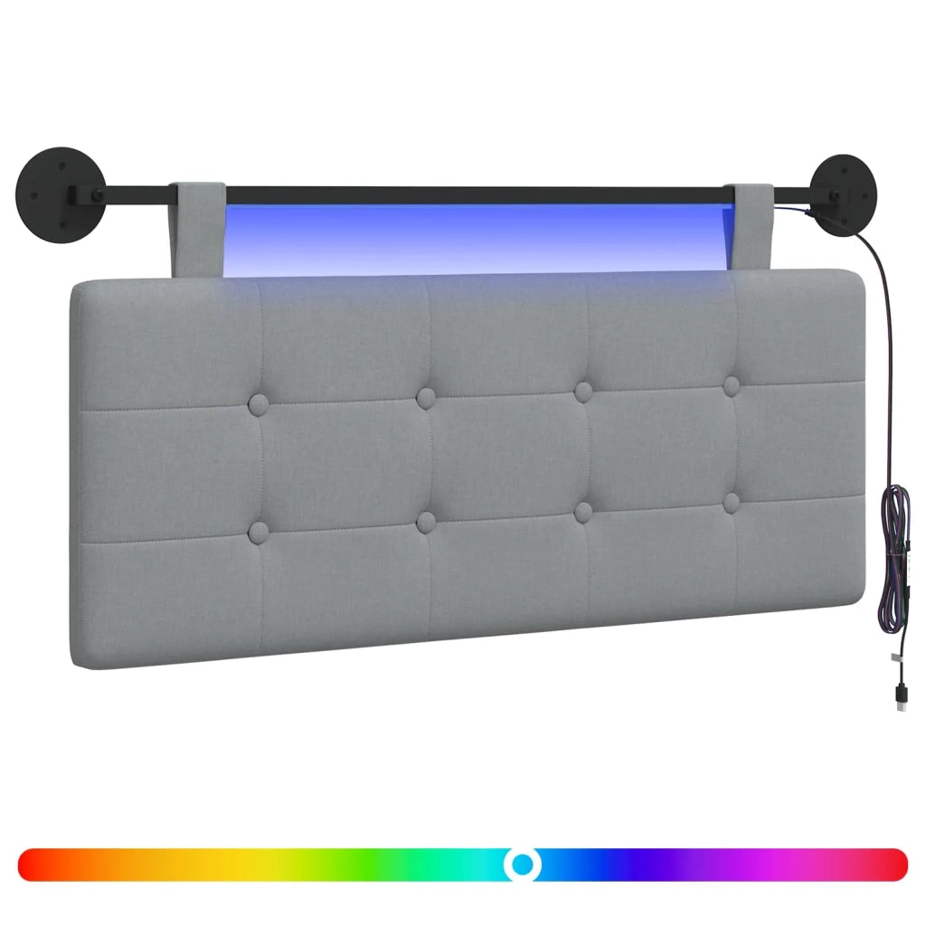 Testiera sospesa Con luce LED Grigio Chiaro Tessuto