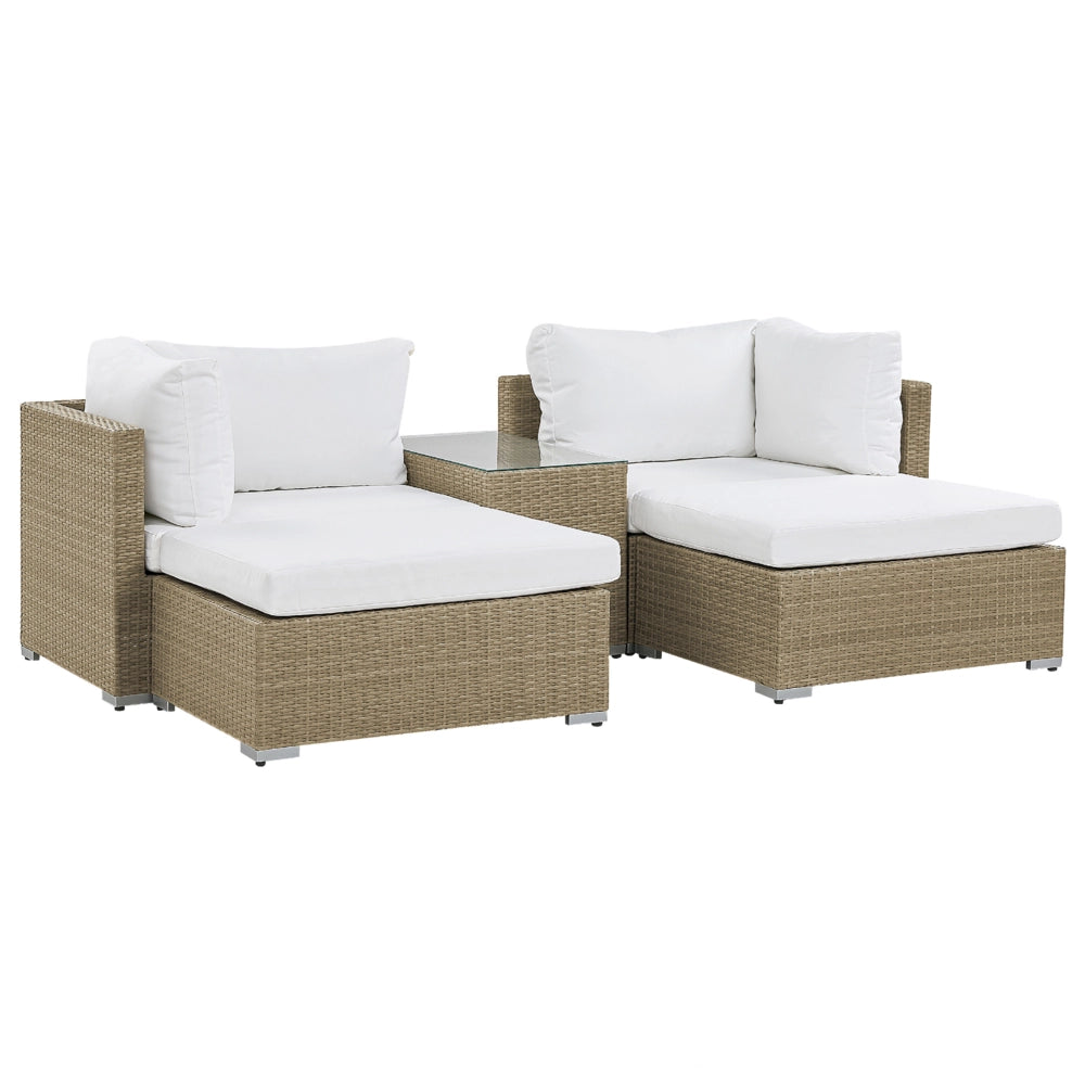 Set salotto da giardino marrone bianco cuscini Rattan Sintetico per 2 persone Set da esterno 3 pezzi con tavolino