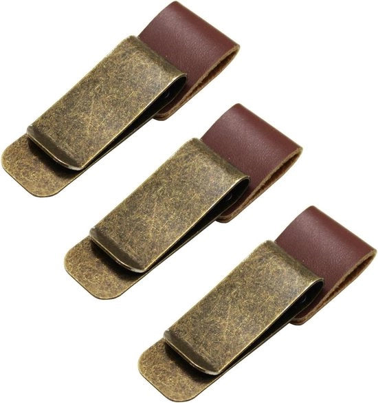 Notebook a 3 pezzi in stile retro con pen holder in pelle e appuntatore per matite con clip in acciaio inossidabile.