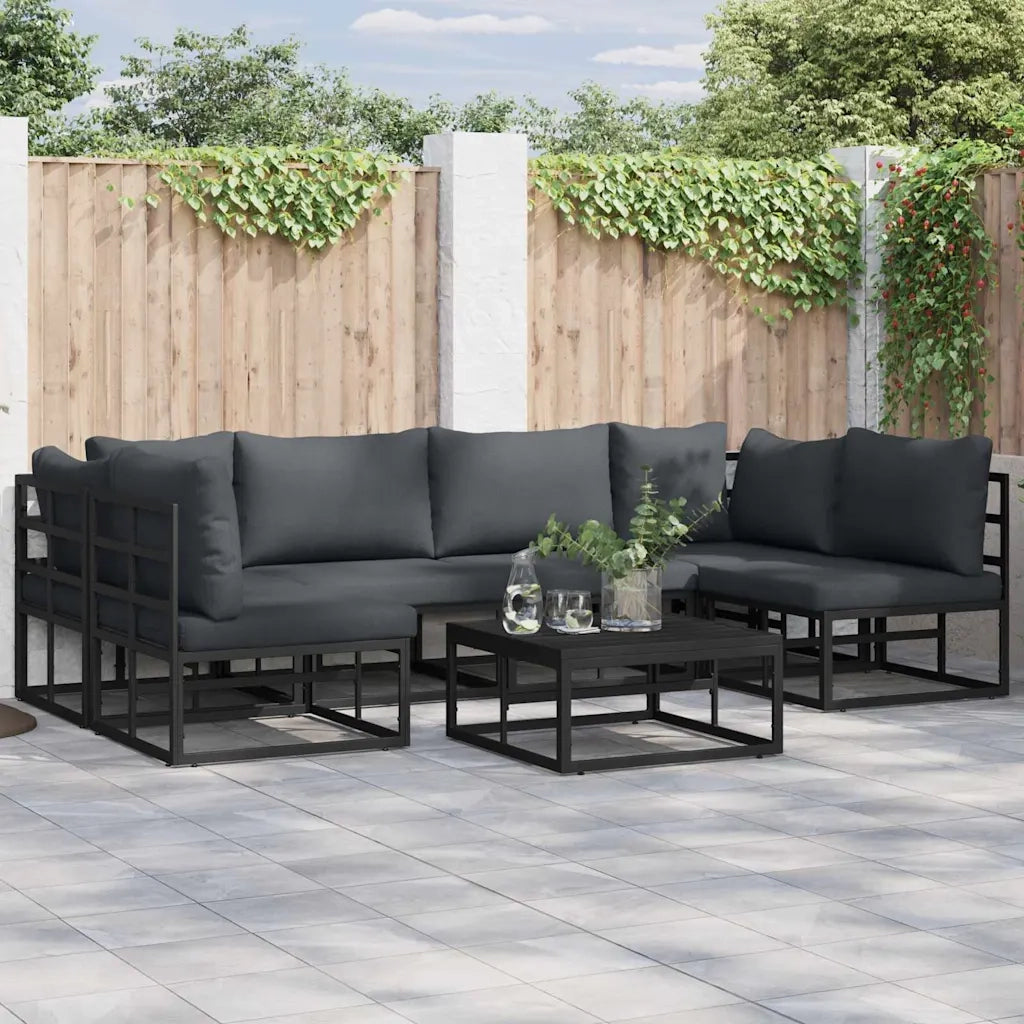 vidaXL Set Divano da Giardino con cuscino 6 pcs Nero Alluminio