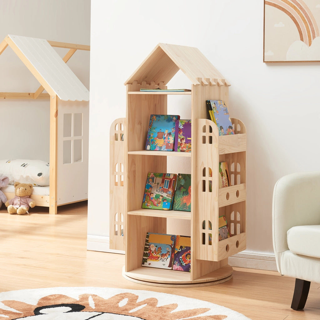 Libreria Girevole per Cameretta Sanköre Scaffale Rotante Design Casetta 122x64x43 cm Legno Naturale [en.casa]