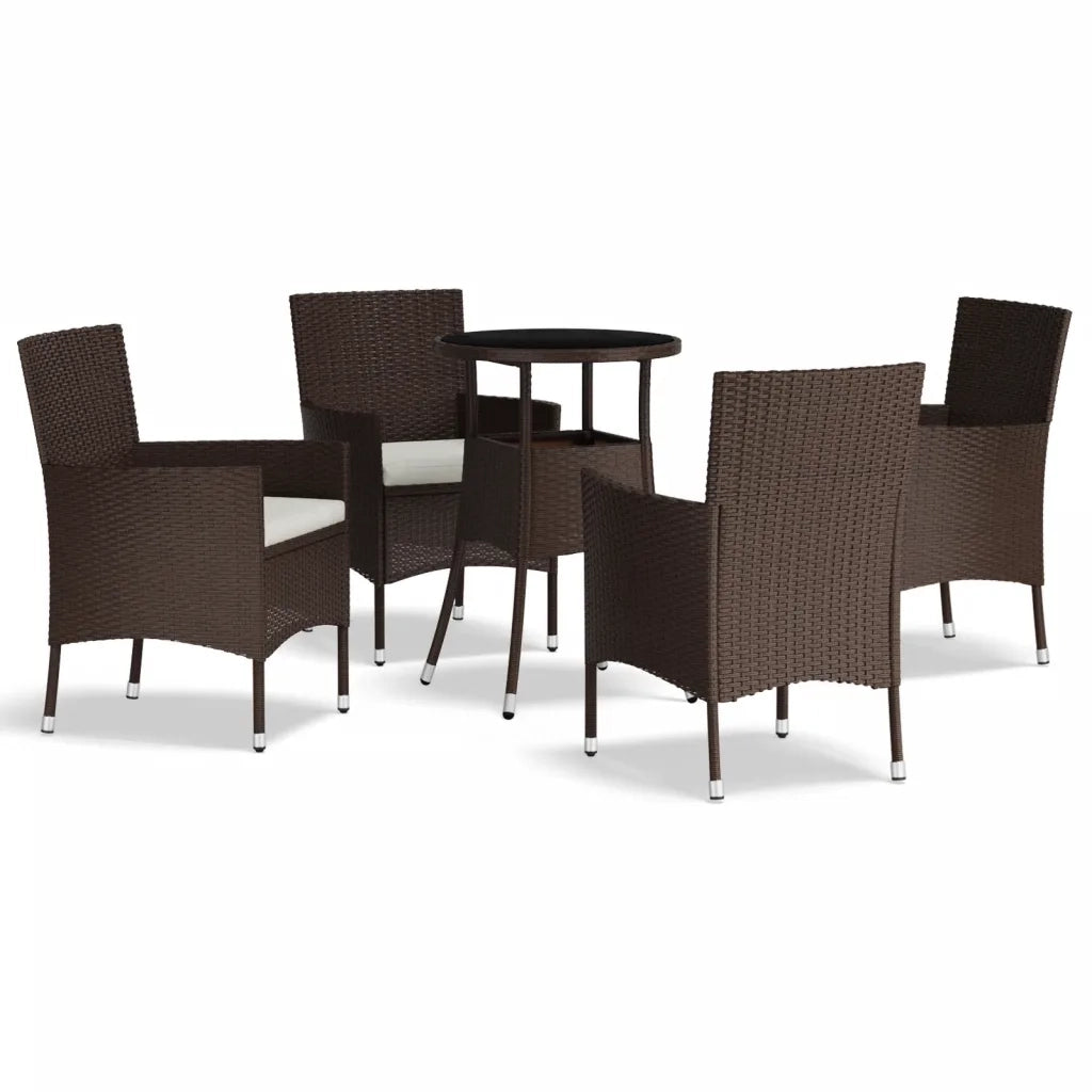 Set Bistr¨° da Giardino 5 pz | Set Salotto da Giardino con Cuscini in Polyrattan Marrone