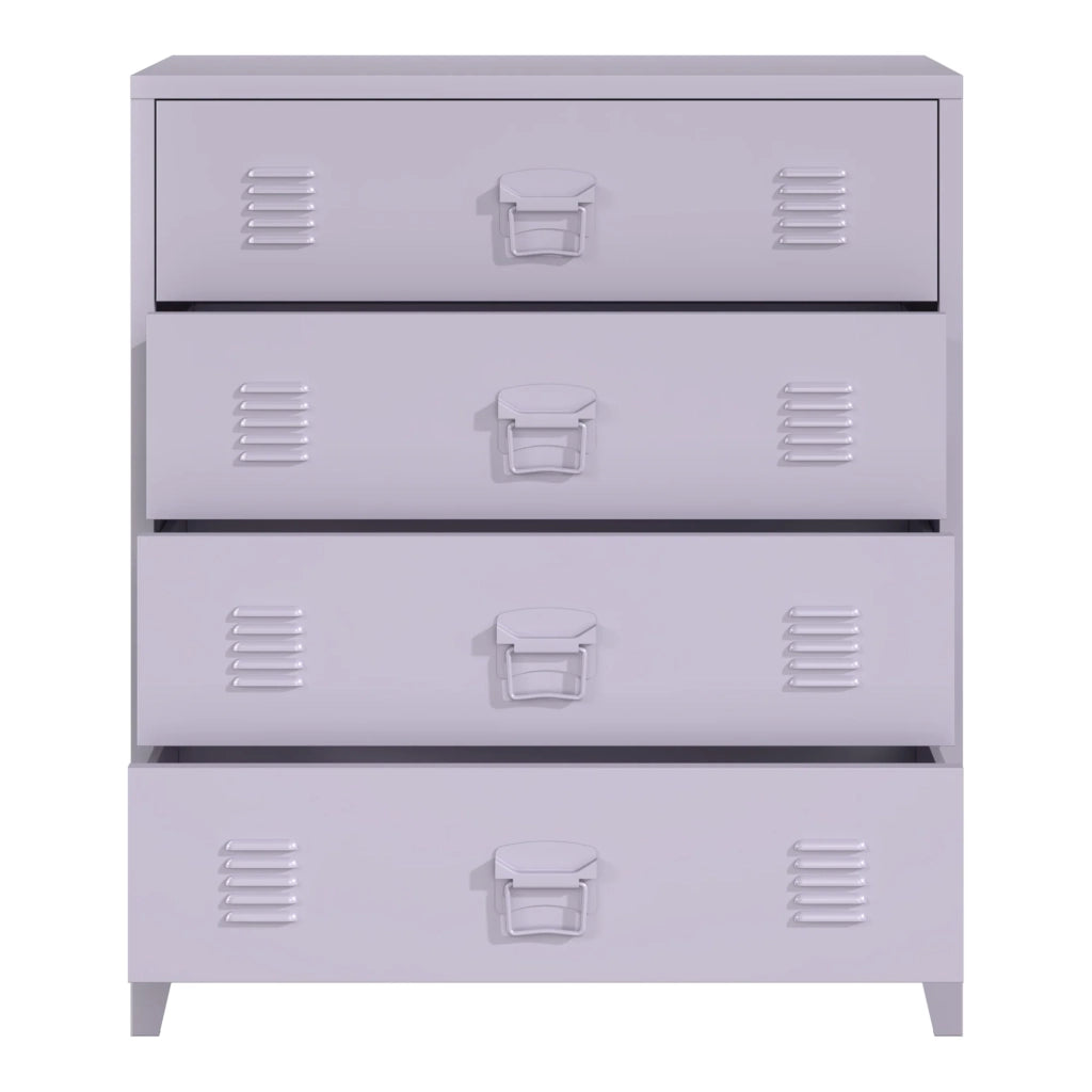 Cassettiera pratica per ingresso soggiorno o camera da letto in metallo con 4 cassetti 92 x 80 x 40 cm acciaio viola 03_0009309