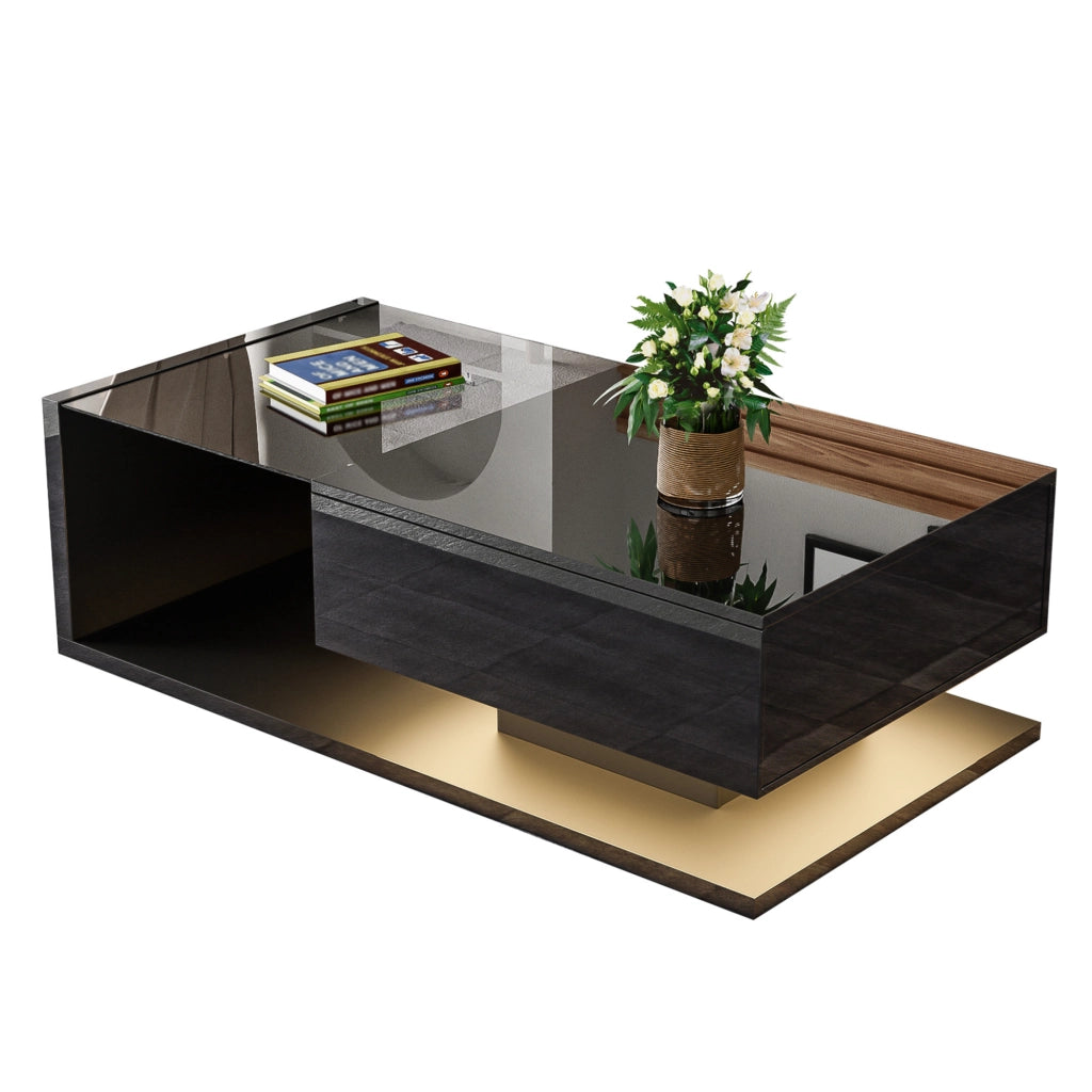 Tavolino da salotto moderno 105x55x32;5 cm in truciolare nero lucido con LED