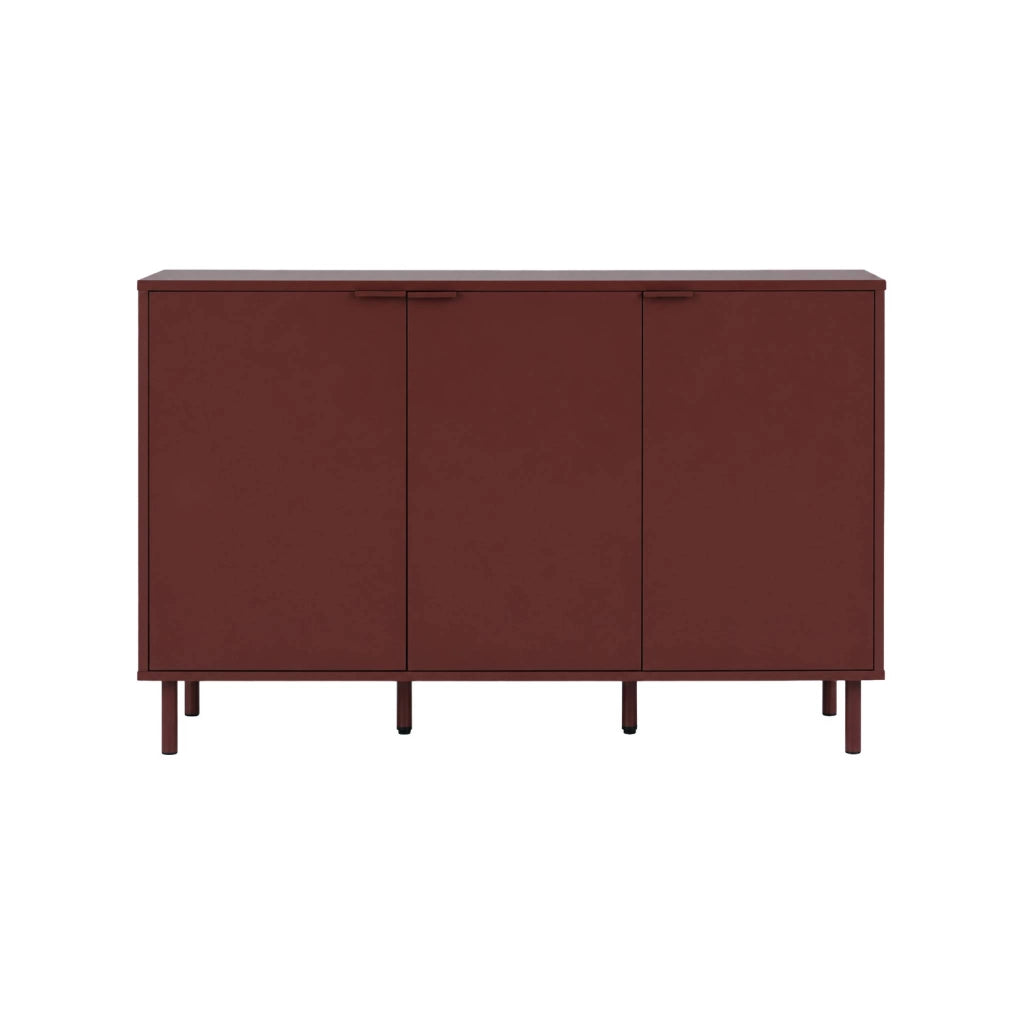Credenza decorativa in legno e metallo 3 ante, 120cm, bordeaux