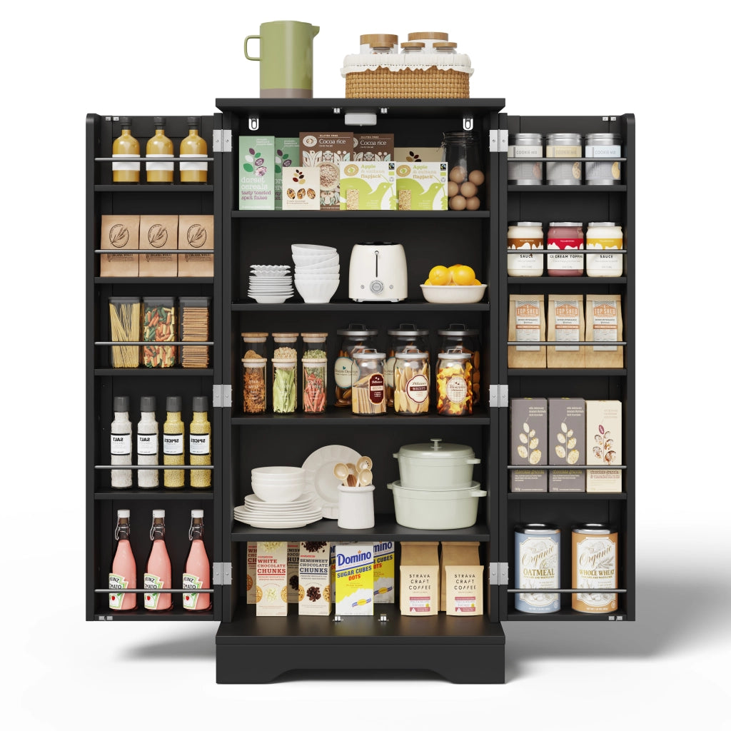 Armadio da cucina moderno 120x60x40 cm in MDF, mobile freestanding con LED sensor e ripiani regolabili, nero