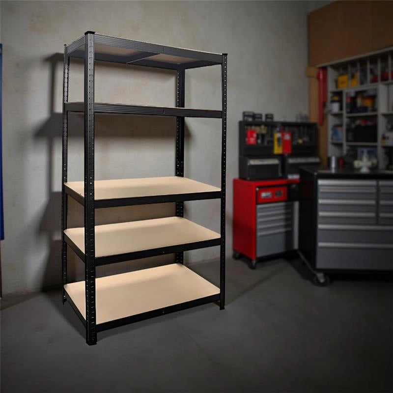 SCAFFALE IN METALLO NERO CON 5 RIPIANI IN MDF 90 X 40 X H180 CM