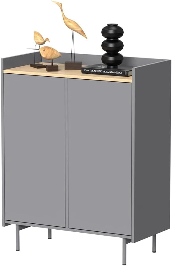 Credenza Velina, Grigio, 80 x 103 cm con 6 scomparti, adatto per la conservazione di oggetti domestici