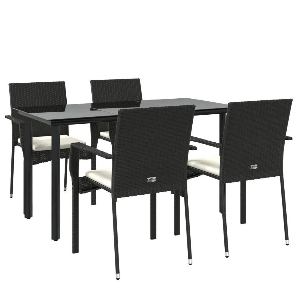 Set da Pranzo da Giardino 5 pz Nero con Cuscini in Polyrattancod mxl 76437