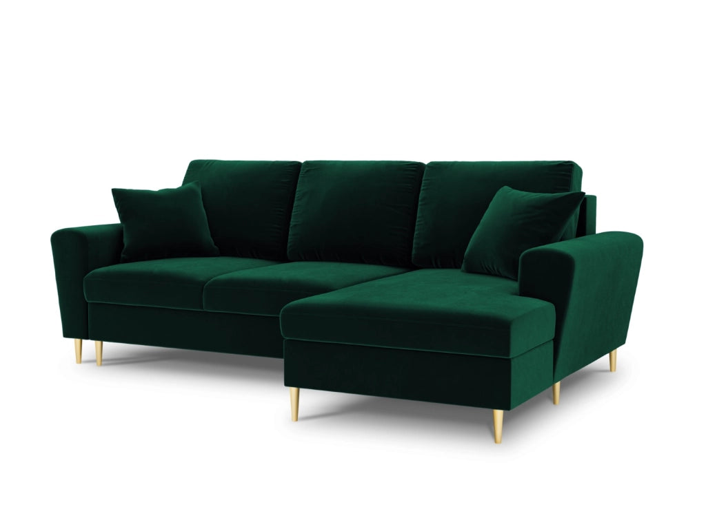 Cosmopolitan Design - Divano convertibile angolare destro con contenitore "Kyoto" 4 posti in velluto verde bottiglia 