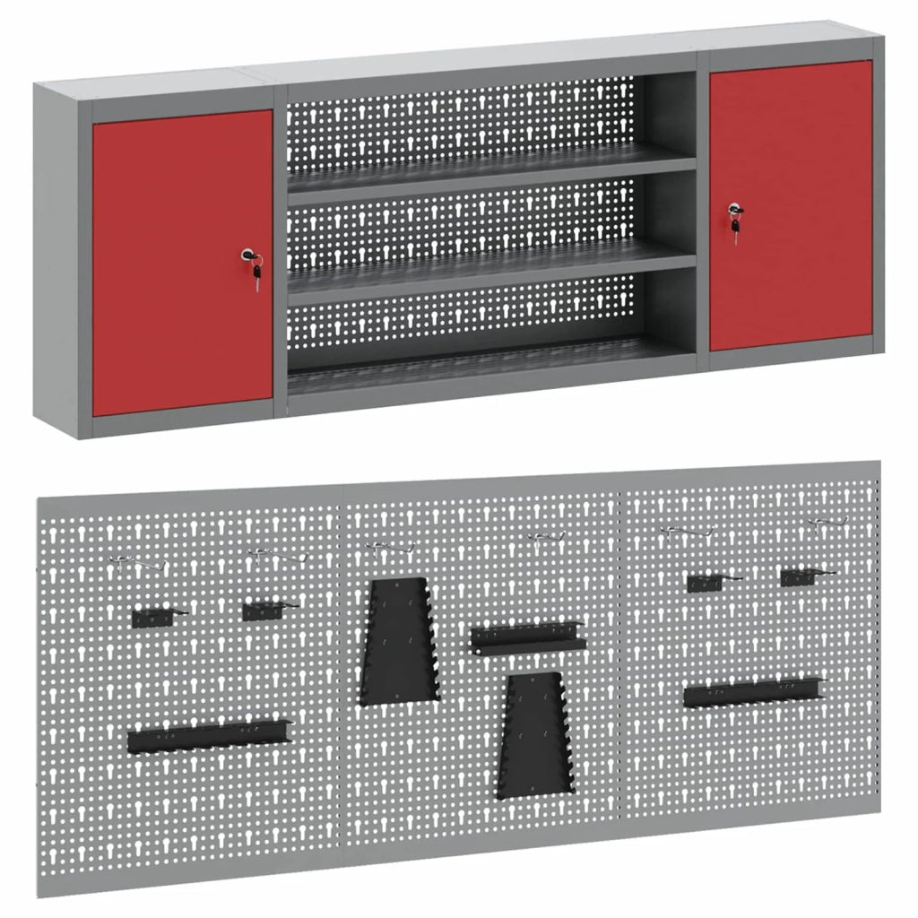 Set di armadi per attrezzi con lo scaffale 4 pcs Rosso 3321407