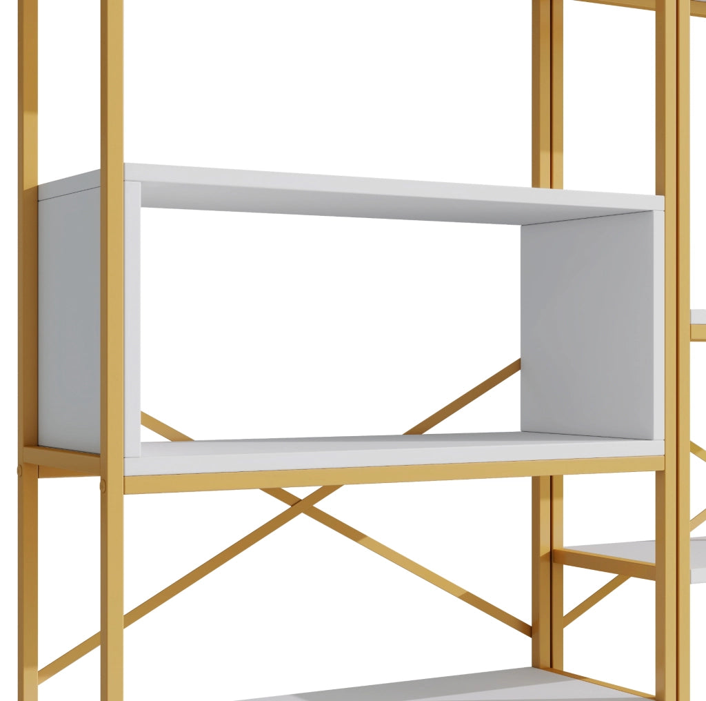 Libreria a ripiani aperti 160x29;5x180 cm in MDF e metallo; bianco e oro