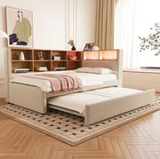 Divano letto multifunzione 90x200 cm con letto estraibile 90x190 cm; LED; beige