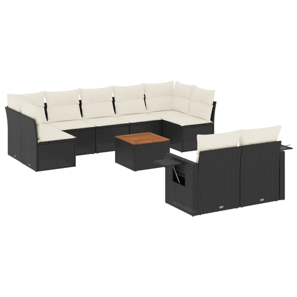 Set Divani da Giardino 10pz con Cuscini in Polyrattan Nero 3257043