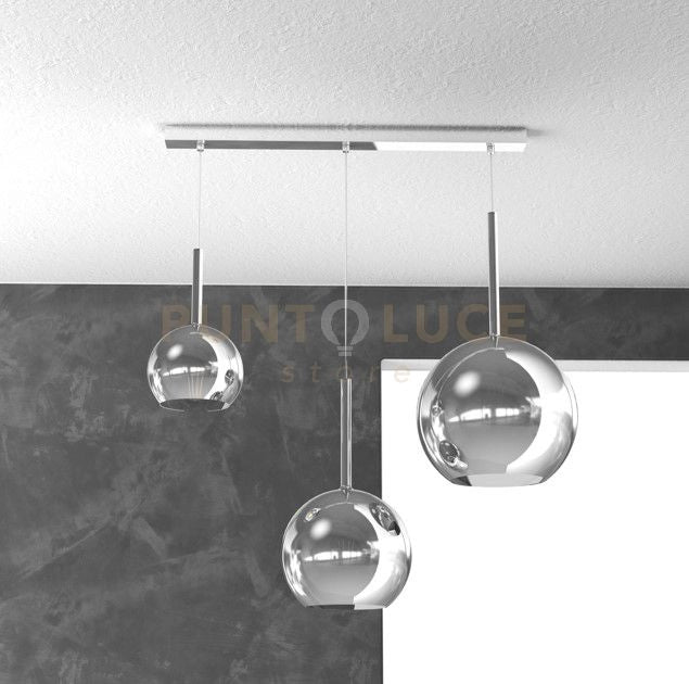 SOSP. CROMO RETTANGOLARE 3 LUCI VETRI (1 X GRANDE+ 1 X MEDIO+ 1 X PICCOLO)TUTTI CROMO 1155CR-S3 RMIX-CR