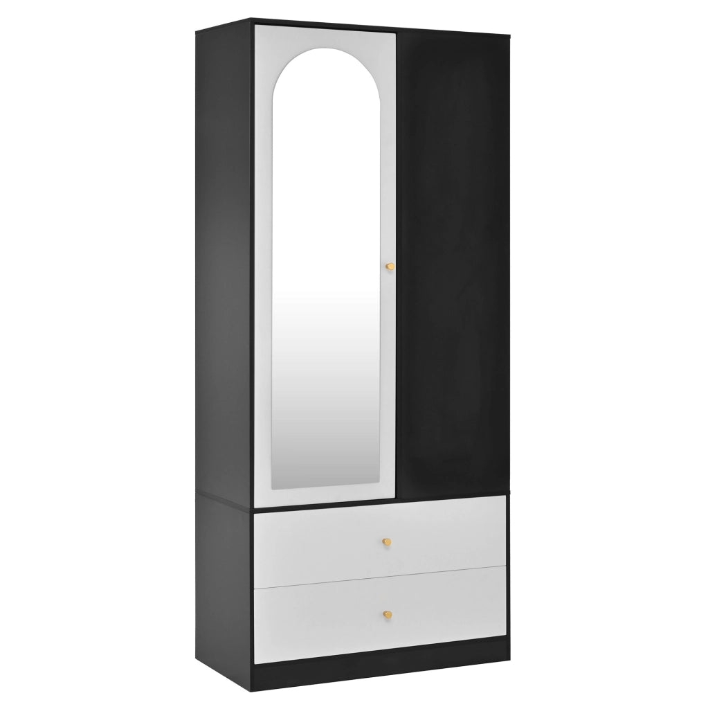 Armadio con specchio 80x40x180 cm bianco e nero