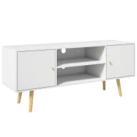 Mobile TV 55" max con 2 Armadietti e 2 Ripiani Aperti, in Legno e Truciolato, 120x34x50 cm, Bianco