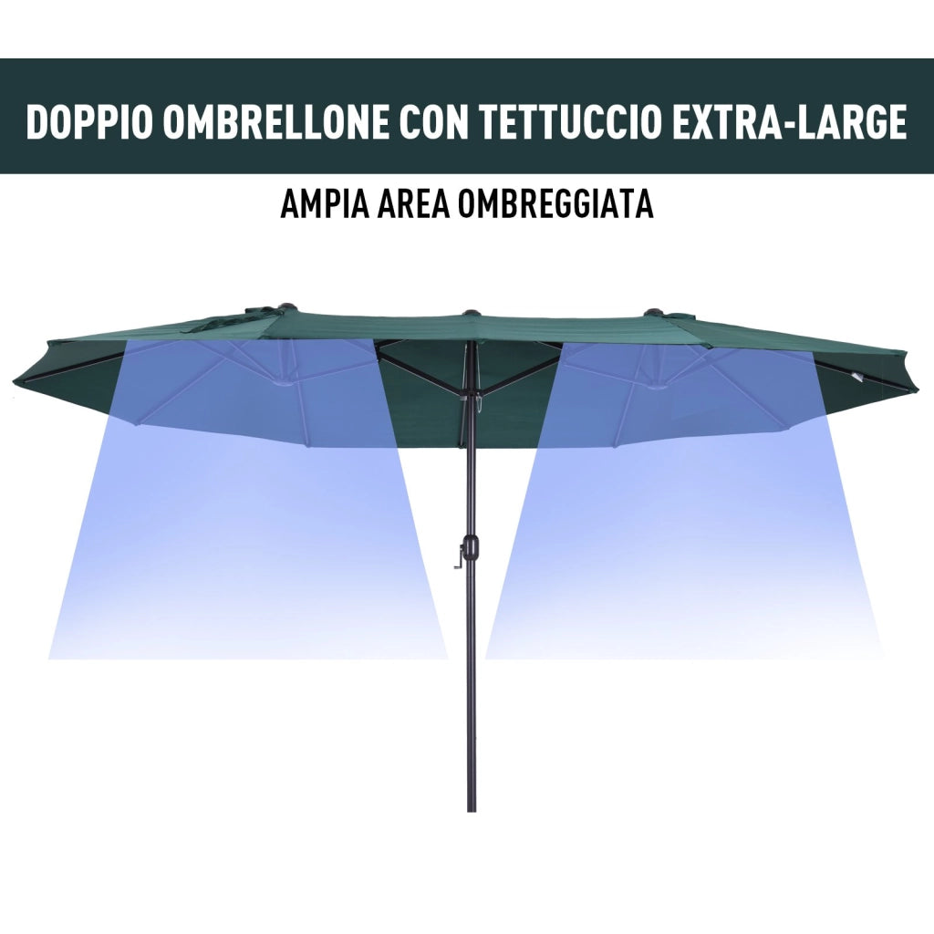 EasyComfort Ombrellone da Giardino Doppio con Apertura a Manovella, in Acciaio e Poliestere, 455x265x238cm, Verde Scuro