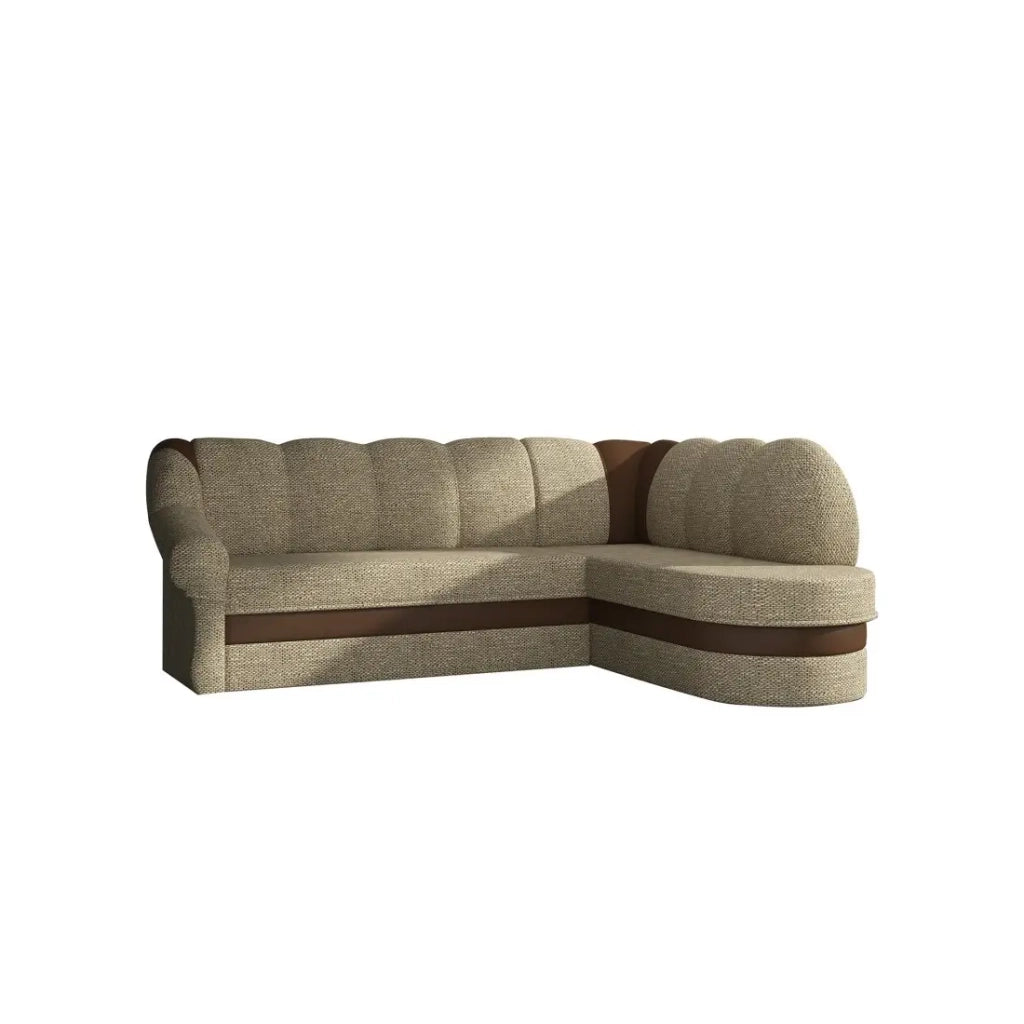 Divano angolare destro trasformabile BENANA 250 cm beige e marrone con contenitore
