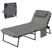 Lettino da Giardino Pieghevole e Reclinabile con Tasca Laterale, 68x189x30 cm, Nero e Grigio