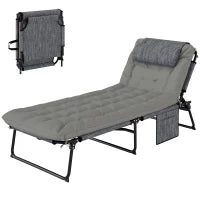 Lettino da Giardino Pieghevole e Reclinabile con Tasca Laterale, 68x189x30 cm, Nero e Grigio