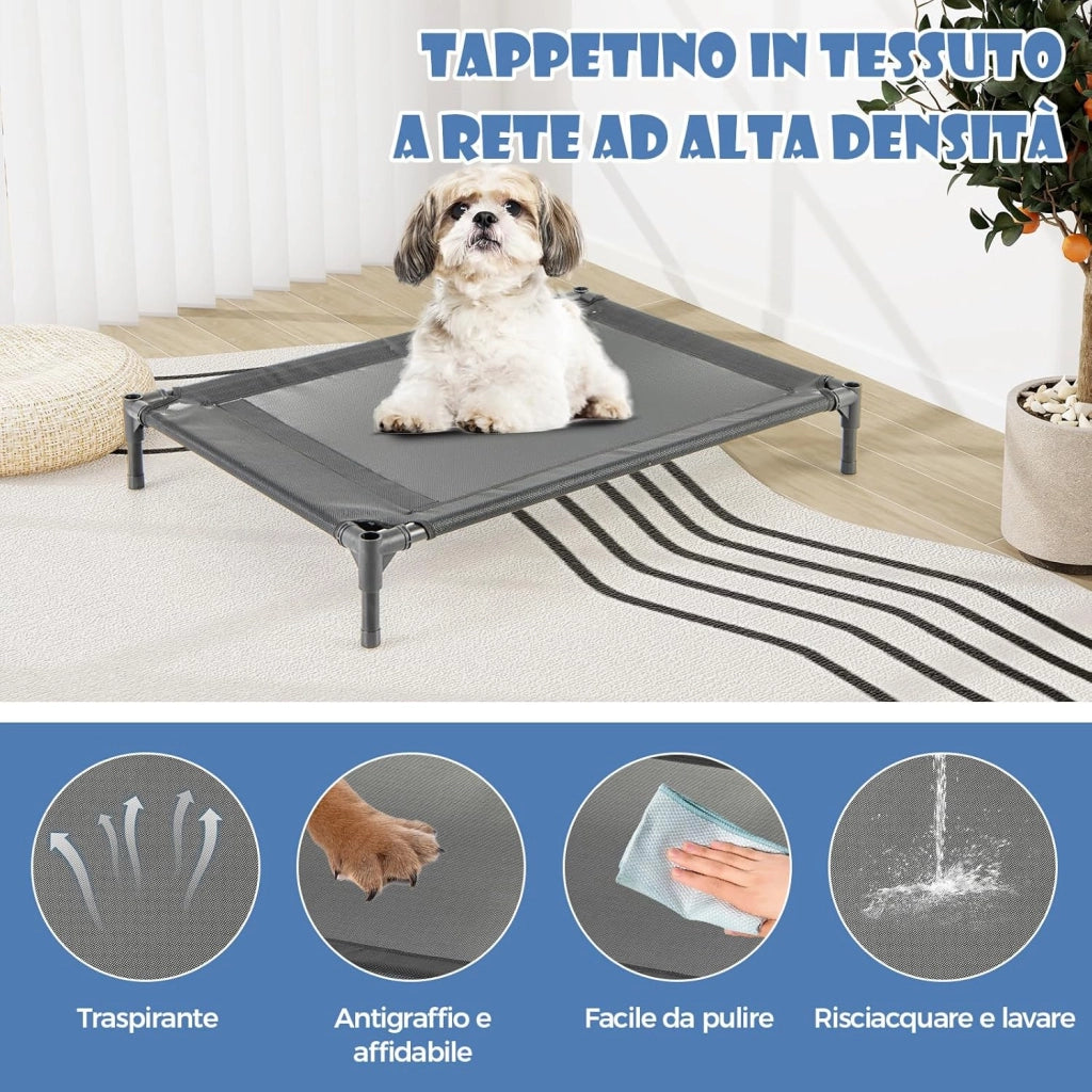 Casetta per Cani, Letto Rialzato per Cani con Copertura Rimovibile ed Impermeabile e Finestre Ventilate, Cuccia Cane Esterno ed Interno Taglia Piccola/Media/Grande (64 x 91 x 86 cm)