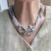 Collana vintage multistrato di perle: regalo di compleanno con fiore di diamanti