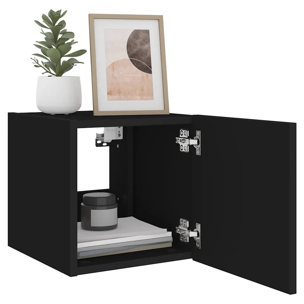 Mobili TV a Parete con Luci LED 2pz Neri 30,5x35x30 cm 837221