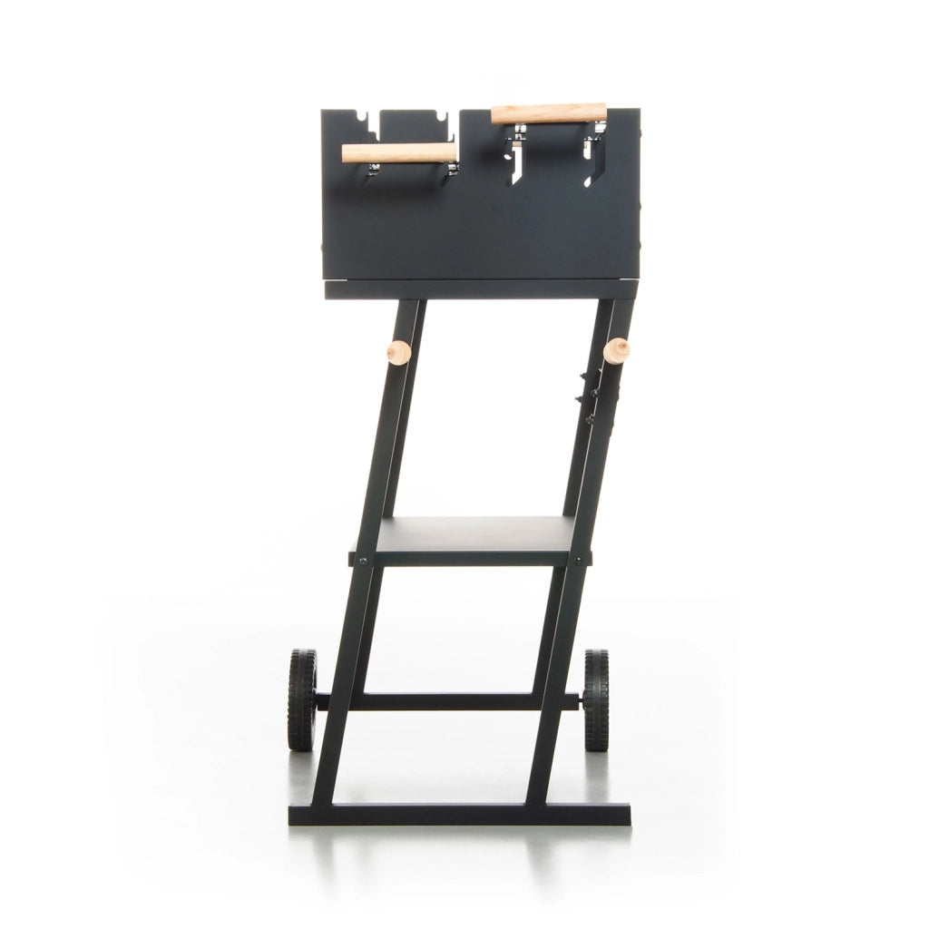 Barbecue a Carbonella 83x49x90 cm 2 Griglie di Cottura e Struttura con Ruote in Acciaio Nero