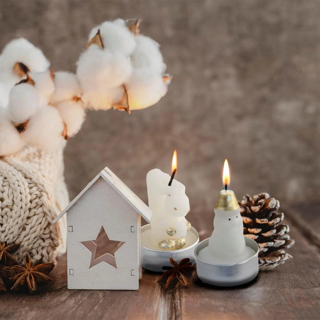 Set 6 Candele T-Light Pupazzo di Neve e Scoiattolo – Candeline Decorative Natalizie 20 g