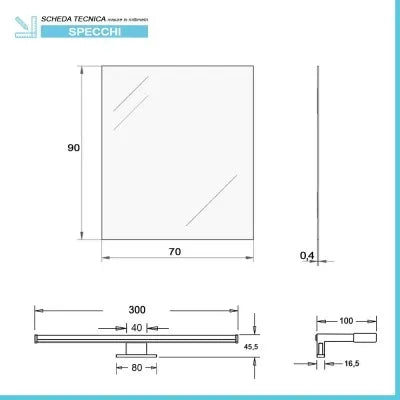 Specchio bagno 70x90 cm reversibile con luce LED naturale