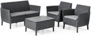 Set da Giardino 4 Pezzi in Rattan Sintetico con Cuscini e Tavolino Contenitore Colore Grafite Modello Salemo Lounge Keter